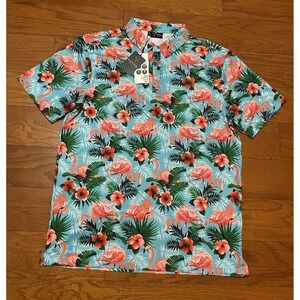 Yatta Men's Flamingo All Over  Print Golf Performance Short Sleeve Polo Shirt XL